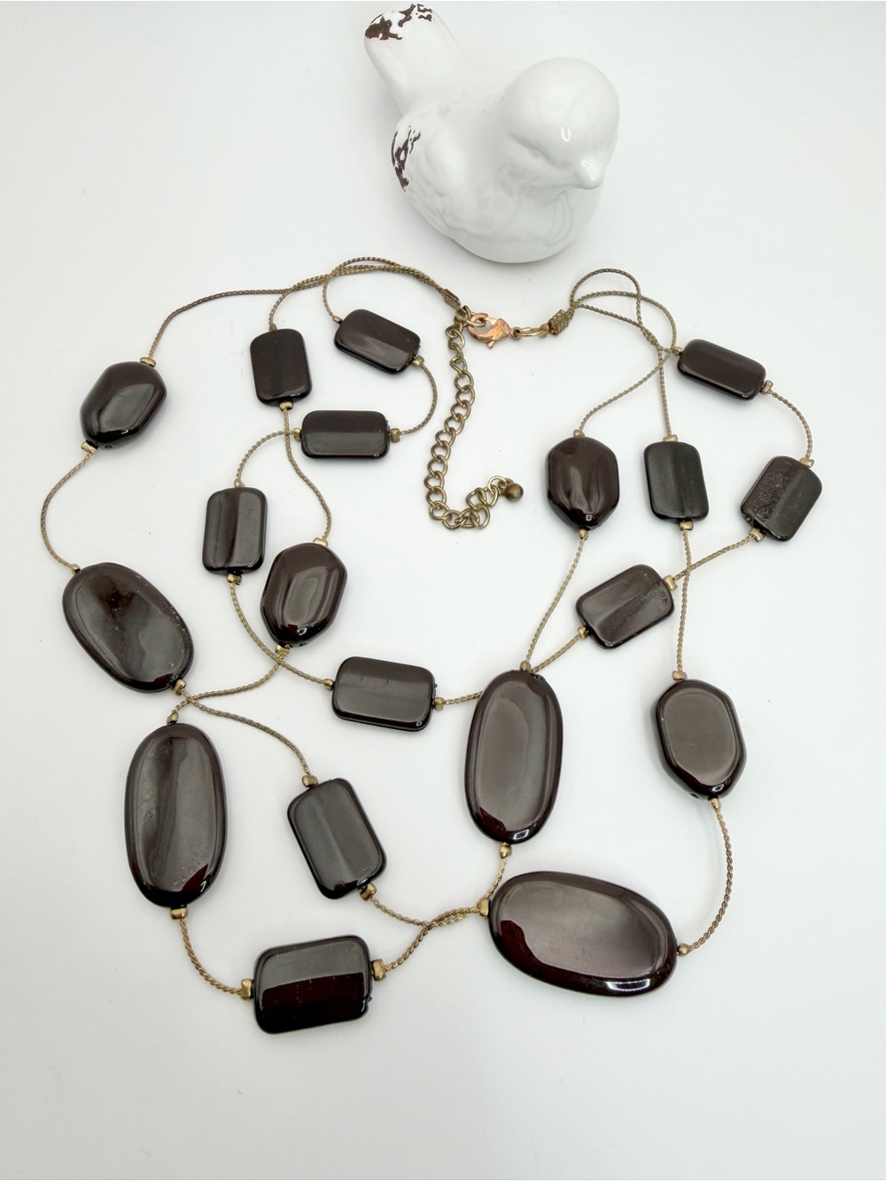 Long Layered Resin Bead Necklace in Deep Brown